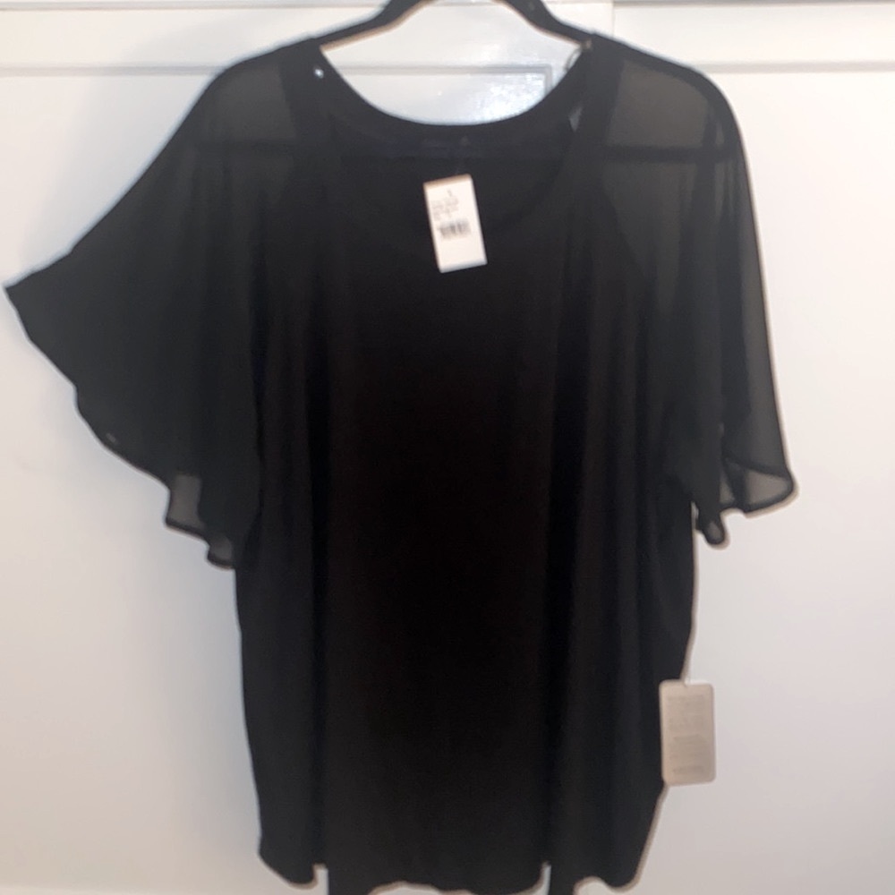 NWT Nordstroms Black 2X “buttery soft” top with sheer short sleeves. Gorgeous